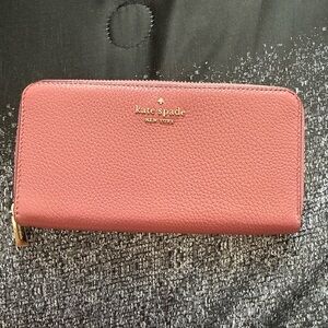 Kate Spade Pink Pebbled Leather Zip Around Wallet Continental Rose